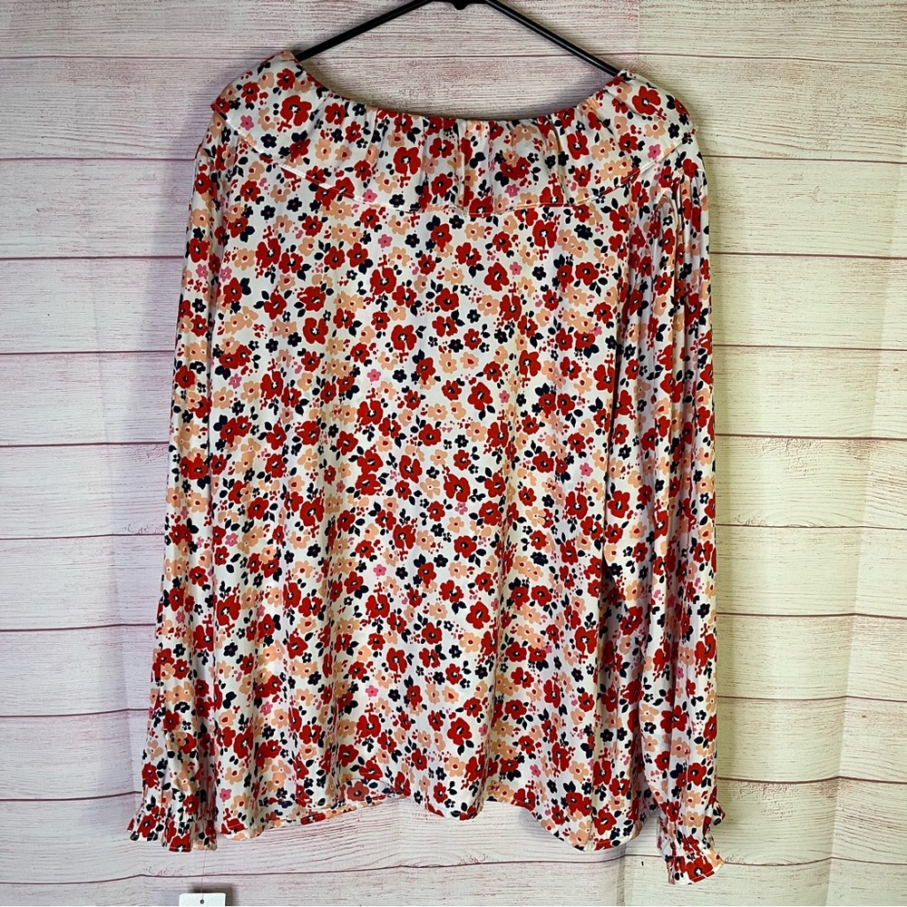 Croft & Barrow NWT Multicolor Floral Print Ruffle Tie Neck Blouse Size 2X - Picture 3 of 8
